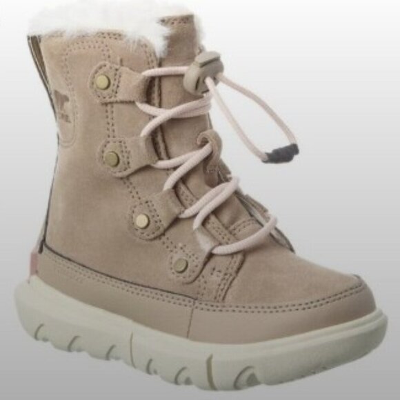 SOREL Girls Size 1 Beige Explorer Lace Suede Boots Casual Hiking Winter Girlhood - Picture 1 of 16